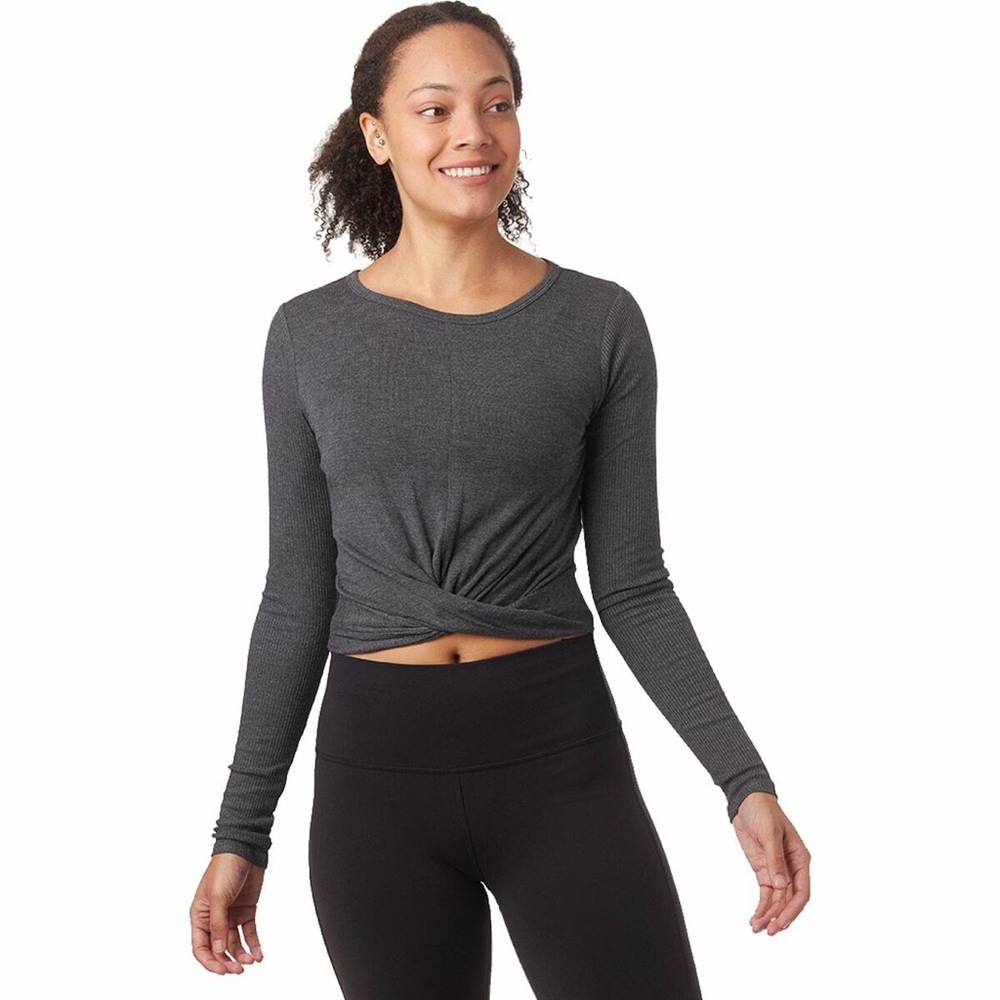 Alo Yoga COVER LONG SLEEVE TOP - ANTHRACITE HEATHER Small